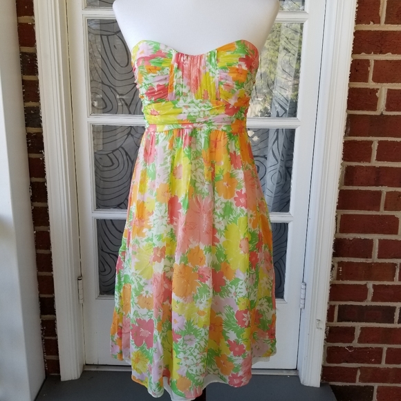 Shoshanna silk floral strapless dress 2 - Picture 11 of 14